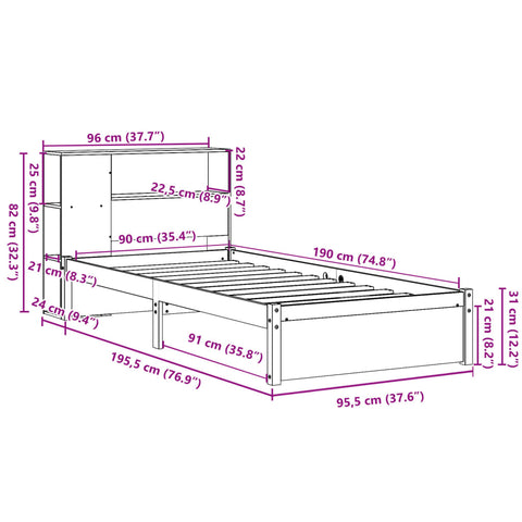 vidaXL Bookcase Bed without Mattress 90x190cm Single Solid Wood Pine
