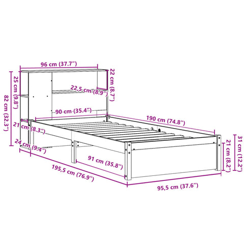 vidaXL Bookcase Bed without Mattress White 90x190cm Single Solid Wood Pine
