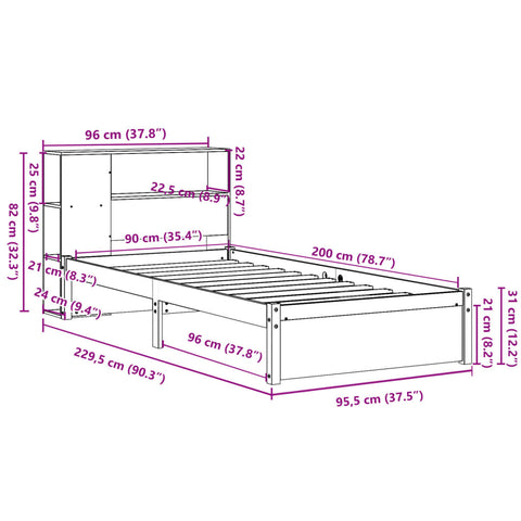 vidaXL Bookcase Bed without Mattress 90x200cm Solid Wood Pine