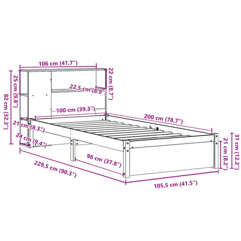 vidaXL Bookcase Bed without Mattress 100x200cm Solid Wood Pine