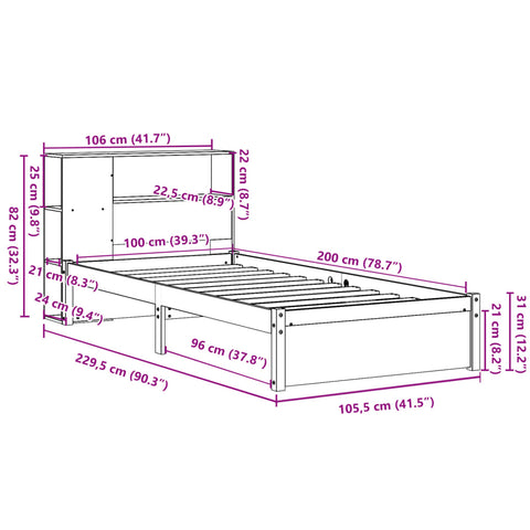vidaXL Bookcase Bed without Mattress White 100x200cm Solid Wood Pine