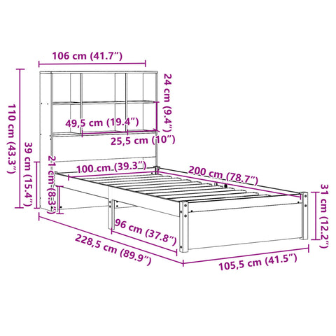 vidaXL Bookcase Bed without Mattress 100x200cm Solid Wood Pine