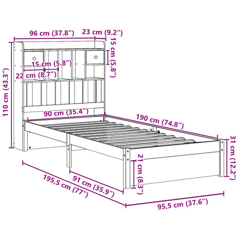 vidaXL Bookcase Bed without Mattress 90x190cm Single Solid Wood Pine