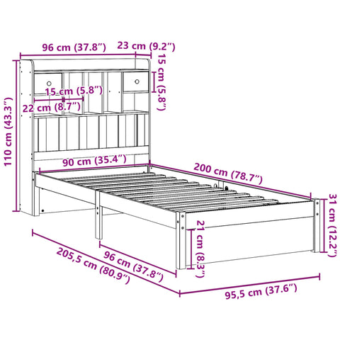 vidaXL Bookcase Bed without Mattress White 90x200cm Solid Wood Pine