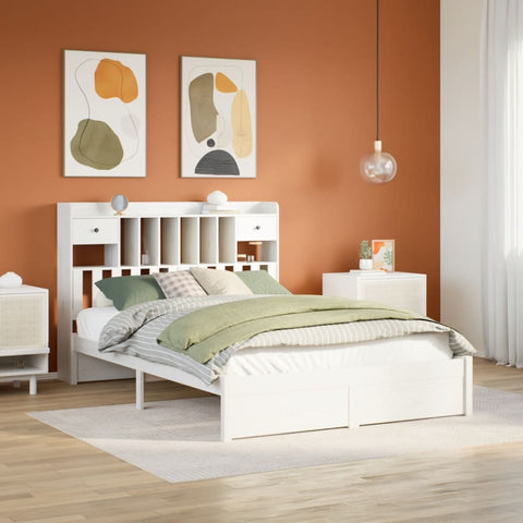 vidaXL Bookcase Bed without Mattress White 140x200cm Solid Wood Pine