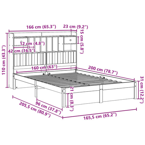 vidaXL Bookcase Bed without Mattress White 160x200cm Solid Wood Pine