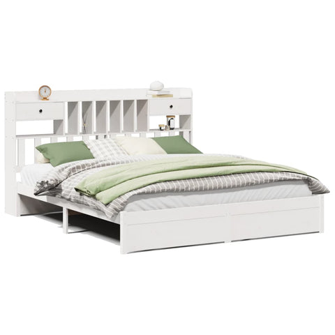 vidaXL Bookcase Bed without Mattress White 180x200cm Super King Solid Wood Pine
