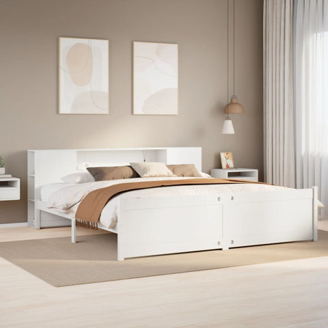 vidaXL Bookcase Bed without Mattress White 200x200cm Solid Wood Pine