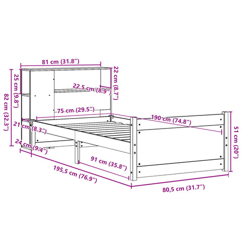 vidaXL Bookcase Bed without Mattress White 75x190cm Small Single Solid Wood Pine