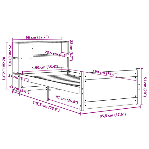 vidaXL Bookcase Bed without Mattress White 90x190cm Single Solid Wood Pine