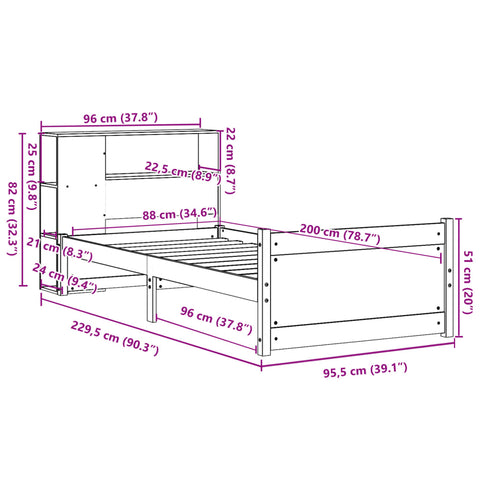 vidaXL Bookcase Bed without Mattress White 90x200cm Solid Wood Pine