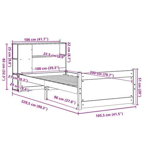 vidaXL Bookcase Bed without Mattress 100x200cm Solid Wood Pine