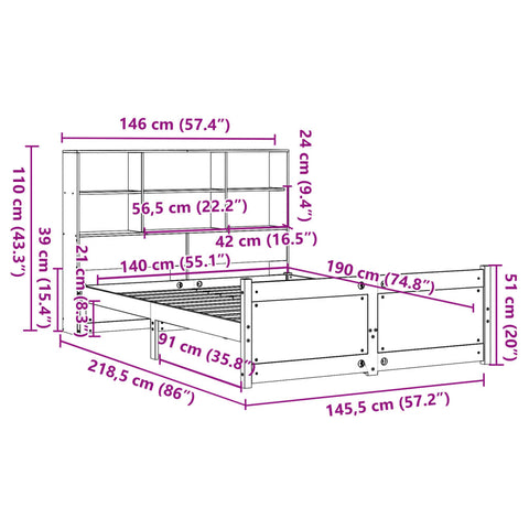 vidaXL Bookcase Bed without Mattress 140x190cm Solid Wood Pine