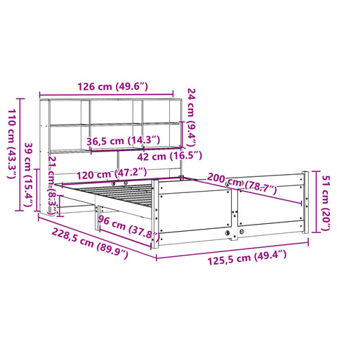 vidaXL Bookcase Bed without Mattress 120x200cm Solid Wood Pine