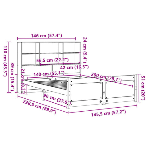 vidaXL Bookcase Bed without Mattress 140x200cm Solid Wood Pine