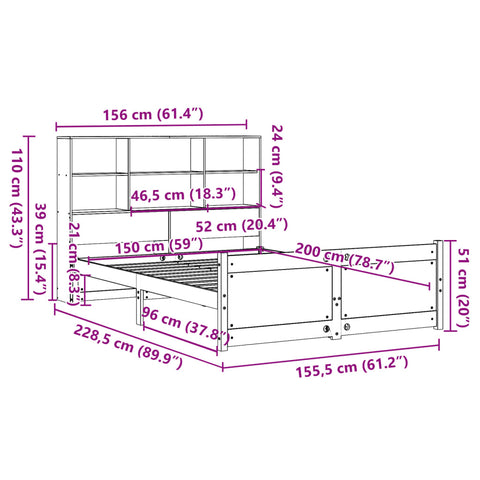vidaXL Bookcase Bed without Mattress 150x200 cm King Size Solid Wood Pine