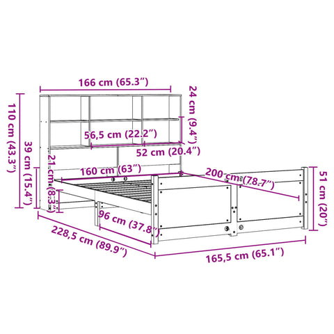 vidaXL Bookcase Bed without Mattress 160x200cm Solid Wood Pine