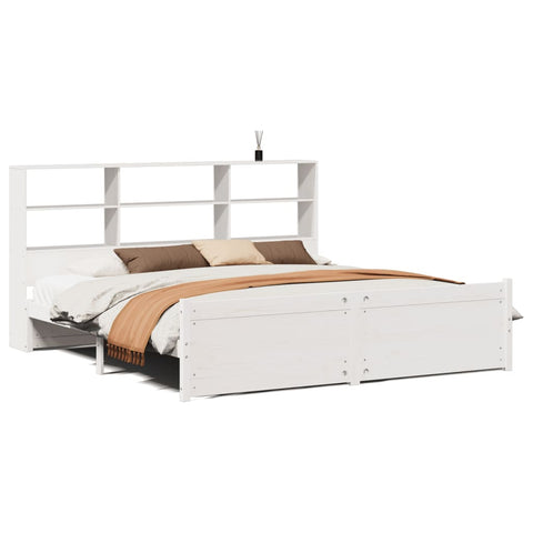 vidaXL Bookcase Bed without Mattress White 180x200 cm Super King Solid Wood Pine