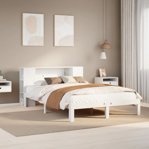 vidaXL Bookcase Bed without Mattress White 135x190 cm Doouble Solid Wood Pine