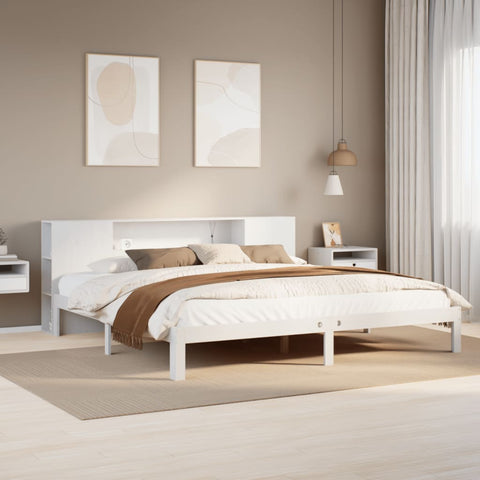 vidaXL Bookcase Bed without Mattress White 200x200cm Solid Wood Pine