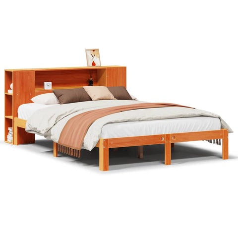 vidaXL Bookcase Bed without Mattress Wax Brown 120x200cm Solid Wood Pine
