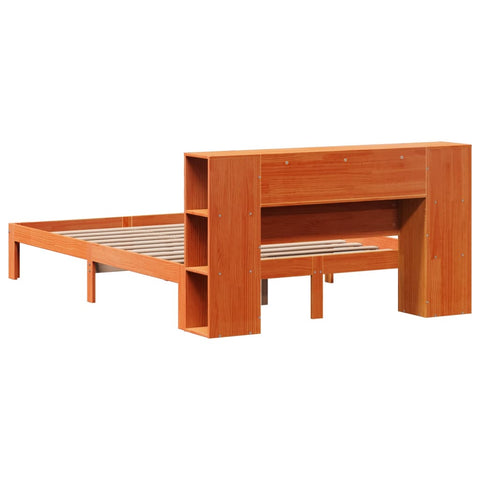 vidaXL Bookcase Bed without Mattress Wax Brown 120x200cm Solid Wood Pine