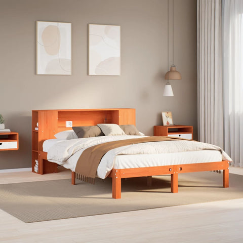 vidaXL Bookcase Bed without Mattress Wax Brown 120x200cm Solid Wood Pine