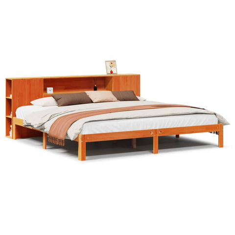 vidaXL Bookcase Bed without Mattress Wax Brown 180x200 cm Super King Solid Wood Pine