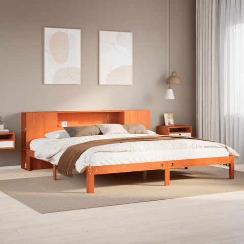 vidaXL Bookcase Bed without Mattress Wax Brown 180x200 cm Super King Solid Wood Pine