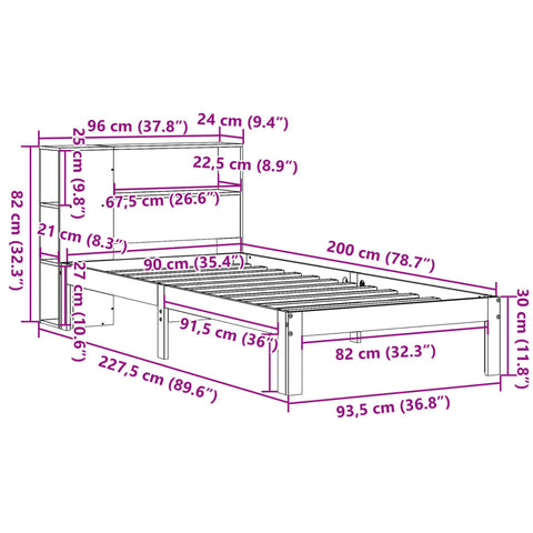 vidaXL Bookcase Bed without Mattress White 90x200cm Solid Wood Pine