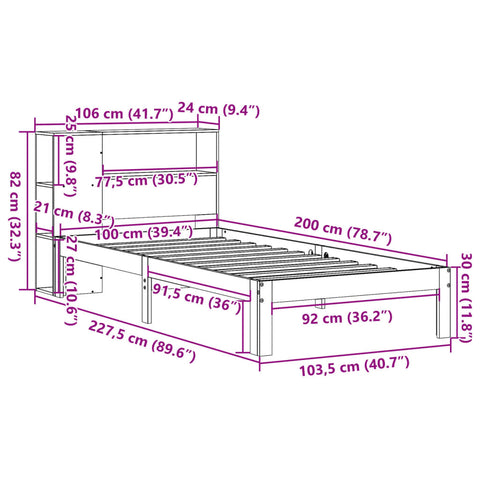 vidaXL Bookcase Bed without Mattress White 100x200cm Solid Wood Pine