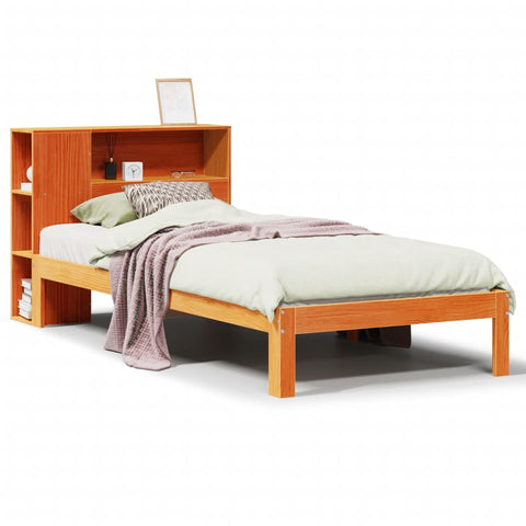 vidaXL Bookcase Bed without Mattress Wax Brown 75x190 cm Small Single Solid Wood Pine