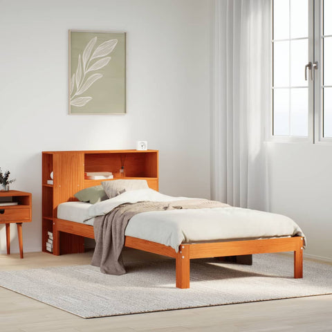 vidaXL Bookcase Bed without Mattress Wax Brown 75x190 cm Small Single Solid Wood Pine