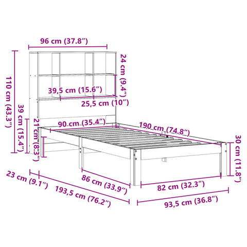 vidaXL Bookcase Bed without Mattress White 90x190 cm Single Solid Wood Pine
