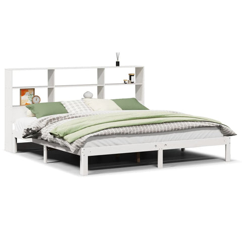 vidaXL Bookcase Bed without Mattress White 200x200cm Solid Wood Pine