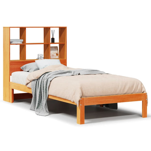 vidaXL Bookcase Bed without Mattress Wax Brown 75x190 cm Small Single Solid Wood Pine