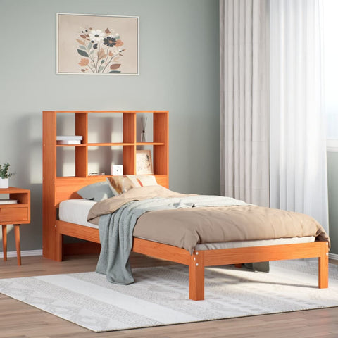 vidaXL Bookcase Bed without Mattress Wax Brown 75x190 cm Small Single Solid Wood Pine
