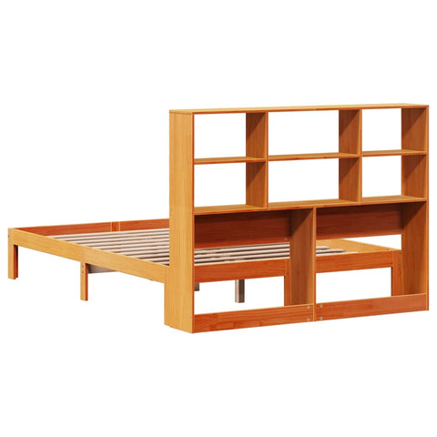 vidaXL Bookcase Bed without Mattress Wax Brown 135x190 cm Doouble Solid Wood Pine