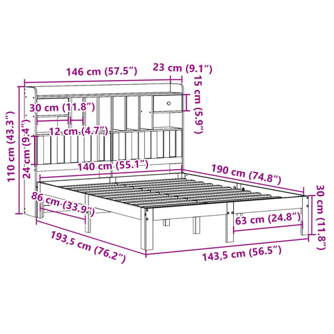 vidaXL Bookcase Bed without Mattress White 140x190cm Solid Wood Pine