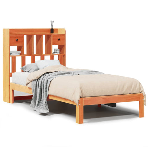 vidaXL Bookcase Bed without Mattress Wax Brown 90x190cm Solid Wood Pine