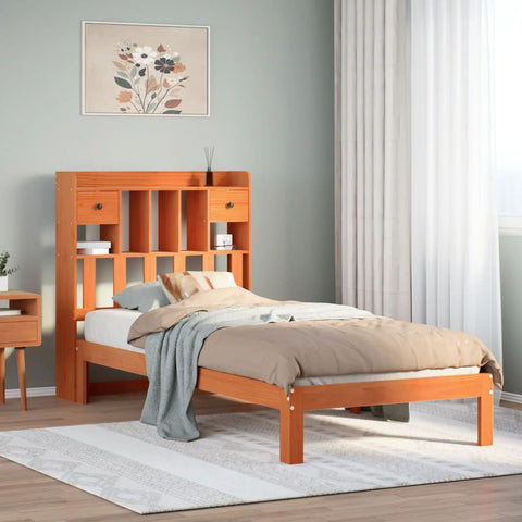 vidaXL Bookcase Bed without Mattress Wax Brown 90x190cm Solid Wood Pine