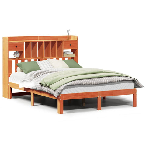 vidaXL Bookcase Bed without Mattress Wax Brown 140x200cm Solid Wood Pine