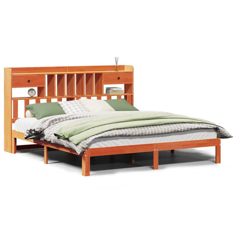 vidaXL Bookcase Bed without Mattress Wax Brown 180x200cm Solid Wood Pine