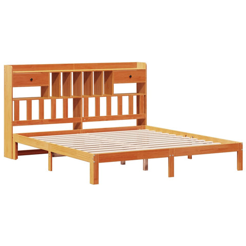 vidaXL Bookcase Bed without Mattress Wax Brown 180x200cm Solid Wood Pine