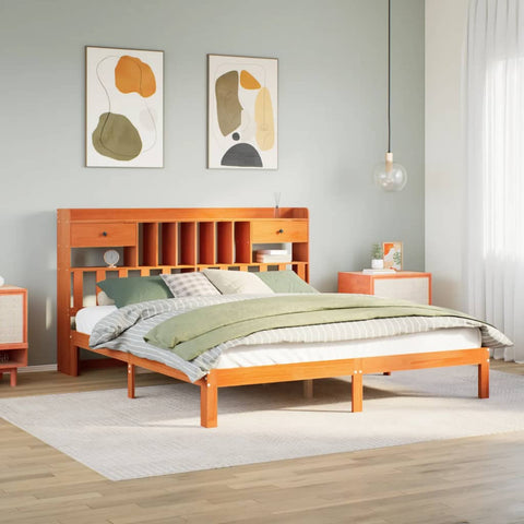 vidaXL Bookcase Bed without Mattress Wax Brown 180x200cm Solid Wood Pine