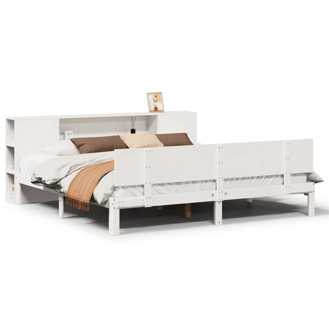 vidaXL Bookcase Bed without Mattress White 180x200 cm Super King Solid Wood Pine