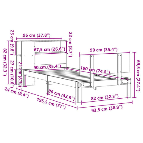 vidaXL Bookcase Bed without Mattress 90x190cm Single Solid Wood Pine