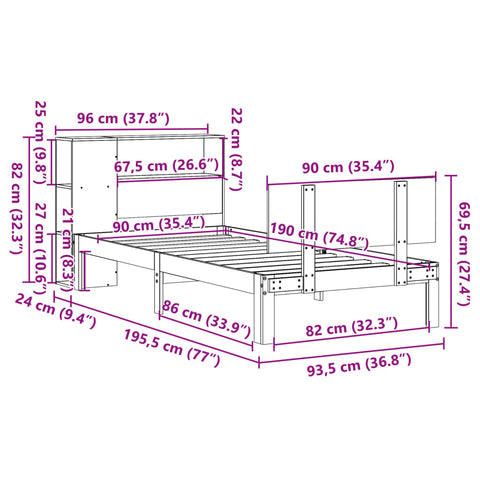 vidaXL Bookcase Bed without Mattress White 90x190cm Single Solid Wood Pine