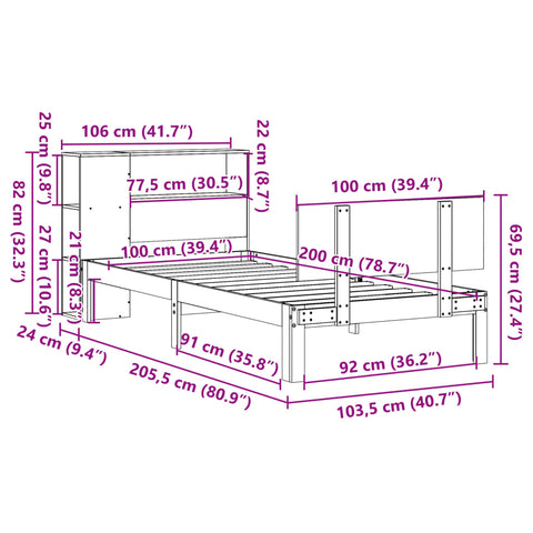 vidaXL Bookcase Bed without Mattress 100x200cm Solid Wood Pine