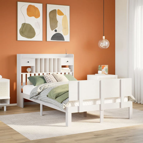 vidaXL Bookcase Bed without Mattress White 135x190 cm Double Solid Wood Pine